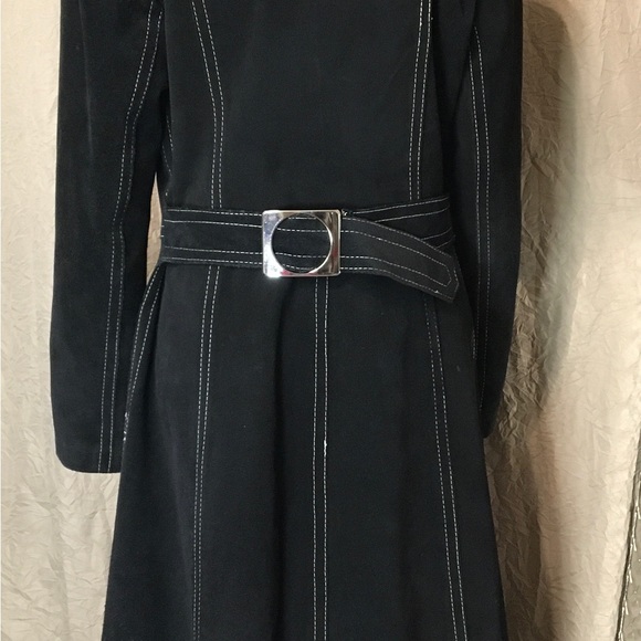 Vintage black suede trench coat white stitching. Historic Sears Roebuck & USA Co - Picture 2 of 16